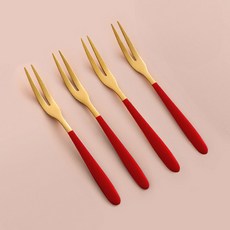 歐式茶叉, 4個, 紅金色