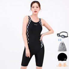 AQUATICA 女款5分及膝連身泳褲+耳塞+泳帽+蛙鏡+收納袋+胸墊組 隨機出貨 AQA49248