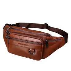 GOLD CORAL 金珊瑚 真皮頭層牛皮男士肩背包斜肩包胸包腰包, 肩帶可調節, 咖啡色, 1個, 22 x 13 x 8cm