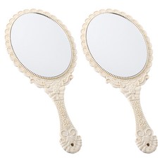 收報機花邊圖案復古手柄鏡子, 淺褐色, 2個
