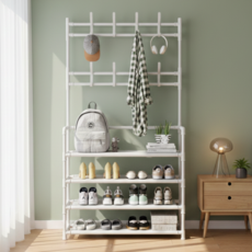 Y-HOP 經典四層一體式衣帽鞋架, 白色