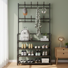 Y-HOP 經典四層一體式衣帽鞋架, 黑色