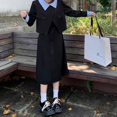 페이퍼먼츠 싱글 버튼 배색 정장 투피스 세트 07188