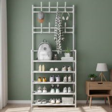 Y-HOP 外套掛架鞋子收納一體式經典5層衣架, 白色