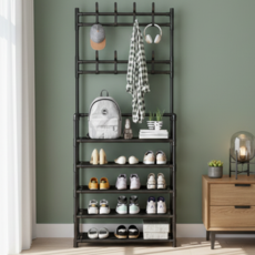 YHOP 外套掛架鞋子收納一體成型衣帽架, 黑色 5層 經典款