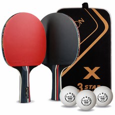 휴이슨 제로리빙 그립감 좋은 양면 쉐이크 핸드 탁구라켓 2p + 탁구공 3p + 가방 세트, 1세트