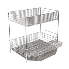 不鏽鋼自動排水雙層餐具瀝水架, 銀色