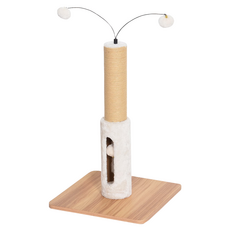 PetPals 拳擊天線貓抓柱 頂部天線逗貓玩具 粗紙繩編織 木質底座, 原木色 + 白色, 1個