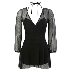 Seonbit Henny 女款遮肉顯瘦連身泳衣, 黑色