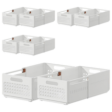 優雅藤編設計抽拉疊加收納盒 大款, 8個, 白色