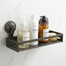 Hanbomnuri 吸盤式浴室一字型免鑽孔層架, 深灰色, 1個