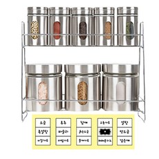 Kitchen Awesome 不鏽鋼調味料罐 8入+標籤貼紙 15入, 1組, 調味料罐(小100ml*5入+大330ml*3入)+收納架*1入+標籤貼紙*15張