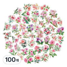 Khohimo 手帳裝飾 花朵 Pet Diy 裝飾 透明貼紙 5W0544, 100個, 粉色花朵