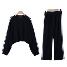 시크블랙 호소르 트랙 골지 스토퍼 티셔츠 + 밴딩 팬츠 세트 cpset3601k49