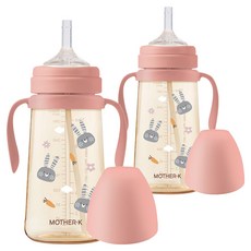 마더케이 유아용 베이직 PPSU 토끼 빨대컵, 300ml, 2개, 블라썸