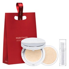 MERYTHOD 貼膚粉底抹刀氣墊+補充蕊+護唇油+提袋, 01Ivory, 1組