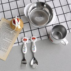 防滑不鏽鋼餐具組, 混色, 碗+杯子+筷子+湯匙+叉子