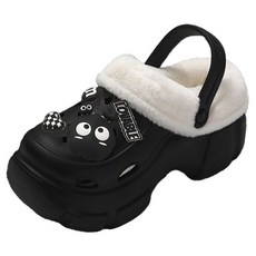 Peppermints 女用增高厚底EVA可愛鞋扣冬季拖鞋 02385, 230, 格紋愛心黑色