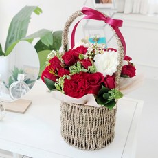 프레시가든 생화 카네이션 꽃꽃이 바구니 12cm, 혼합색상