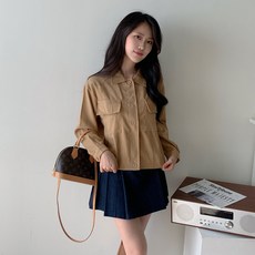 피어니스트 여성용 심플 오버핏 빅포켓 자켓