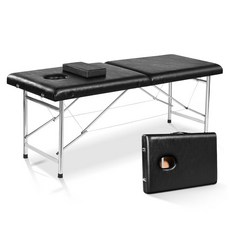 彬彬小舖 不鏽鋼支架折疊按摩床 附頭枕 + 床罩 寬70cm, 黑色