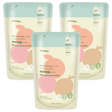 US baby 優生嬰兒植淨酵素洗衣液體皂補充包，植萃淨味，柔細泡沫，溫和配方, 1L, 3包