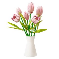 DIY積木花朵 粉紅鬱金香花束 製作套組, 1個, 混合色