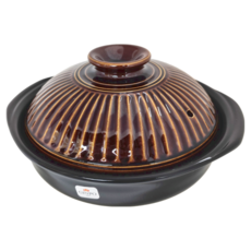 GINPO 銀峯 陶器 萬古燒菊花土鍋 飴(褐色)9號 4人用/2.7L, 31.5cm, 1個