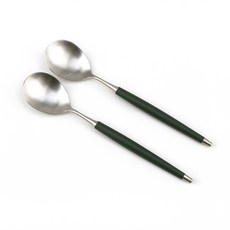 Bogen 韓國製造 Le Bien 緞面餐具 沙拉匙, 深綠色, 2個