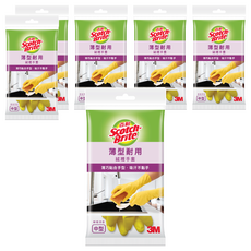 3M Scotch-Brite 百利 檸檬清香 薄型耐用絨裡手套, 黃色, 中, 6包
