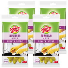 3M Scotch-Brite 百利 檸檬清香 薄型耐用絨裡手套, 黃色, 中, 4包