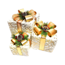 摩達客 白毛絨燙金花紋蝴蝶結禮物盒套組擺飾 Set 3, 1組