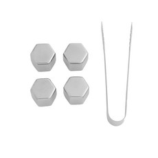 不銹鋼冰塊 4p + 盒子 + 夾子套組六角, 1套