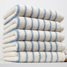 SOFT TOUCH Bath&Living 色織現代條紋飯店毛巾200克40支精梳紗, 5個, 淡藍色