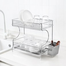 韓國製造 304不鏽鋼 Login Monica 全不鏽鋼迷你碗盤瀝水架 托盤型, 銀色, 2層, 1個