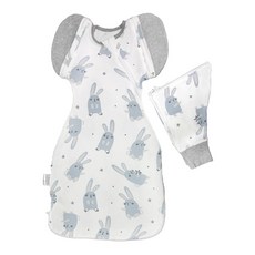 OhBabyLying 夏季輕薄款可換袖成長包巾 L 藍色兔兔 寶寶防踢被