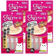 INABA 肉泥 綜合營養配方 SC-147 營養貓咪小零嘴 條狀包裝 添加綠茶消臭成分, 鮪魚, 56g, 4袋