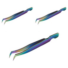 嫁接睫毛 俄羅斯濃密款 彩虹鑷子 + 高級收納盒套裝, 混色, 3套