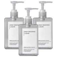 Everyweek 浴室按壓空瓶 450ml 3種貼紙, 瓶子(透明) + 貼紙(Body Wash + Shampoo + Conditioner), 1套