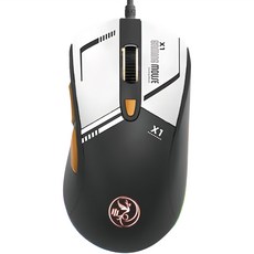 HONG JIN 宏晉 X1 自訂義巨集電競滑鼠 RGB炫彩燈光 自定義按鍵 人體工學設計, 黑色