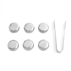 不鏽鋼冰塊 6入+盒子+夾子組 圓形, 1套