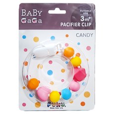 PUKU 藍色企鵝 Baby GaGa糖果安撫鍊 色彩繽紛造型 矽膠材質柔軟耐用 安全扣夾設計, 顏色隨機, 1條