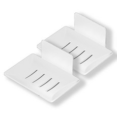 浴室高級免鑽孔肥皂架, 2個, 白色