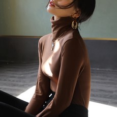 구디프 여성용 터틀렉 기본 목폴라 긴팔 티셔츠