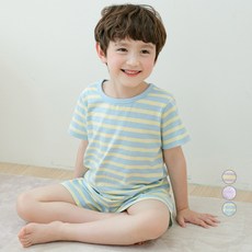 LollyTree 兒童純棉短袖條紋五分居家服