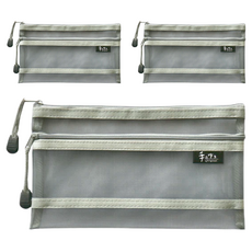 Sunny 三瑩文具 手作之 雙層網狀收納袋 A6, 灰色, 3個