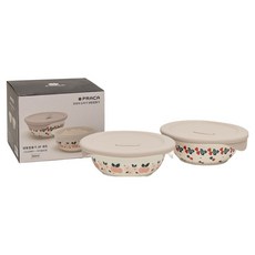 PRACA 波蘭風格陶瓷冷凍飯容器2件組, 1套, 容器 蜜桃花 350ml + 草莓 350ml