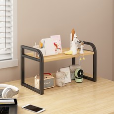 Leven Art 書桌整理空間收納多用途小型層架, 黑色+木紋, 1層