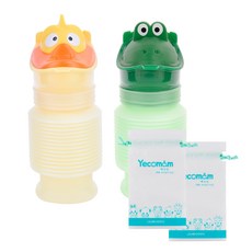 Yecomam 幼兒攜帶式尿壺+收納袋, 黃色+綠色