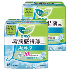 Laurier 蕾妮亞 台灣公司貨 零觸感特薄涼衛生棉 量多日用型, 22.5cm, 16片, 2包